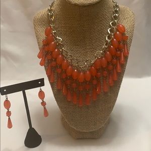 Coral and silver Bibb necklace and earrings
